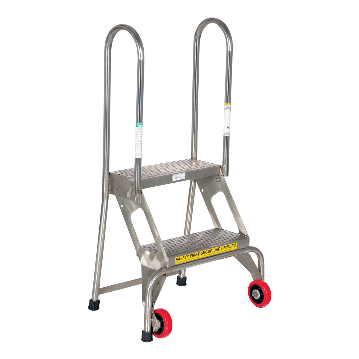 Vestil FLAD-2-SS Folding 2 Step Ladder W/Wheels Stainless Steel