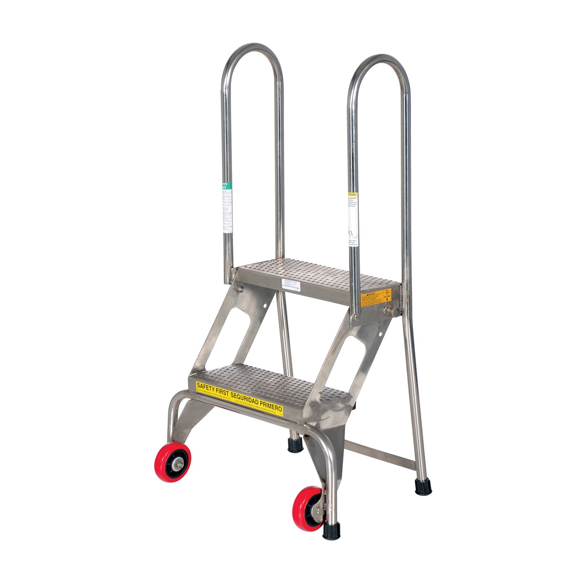 Vestil FLAD-2-SS Folding 2 Step Ladder W/Wheels Stainless Steel
