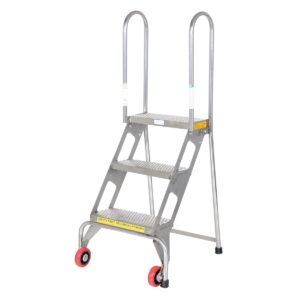Vestil FLAD-3-SS Folding 3 Step Ladder W/Wheels Stainless Steel