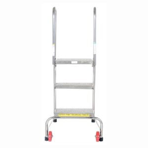Vestil FLAD-3-SS Folding 3 Step Ladder W/Wheels Stainless Steel