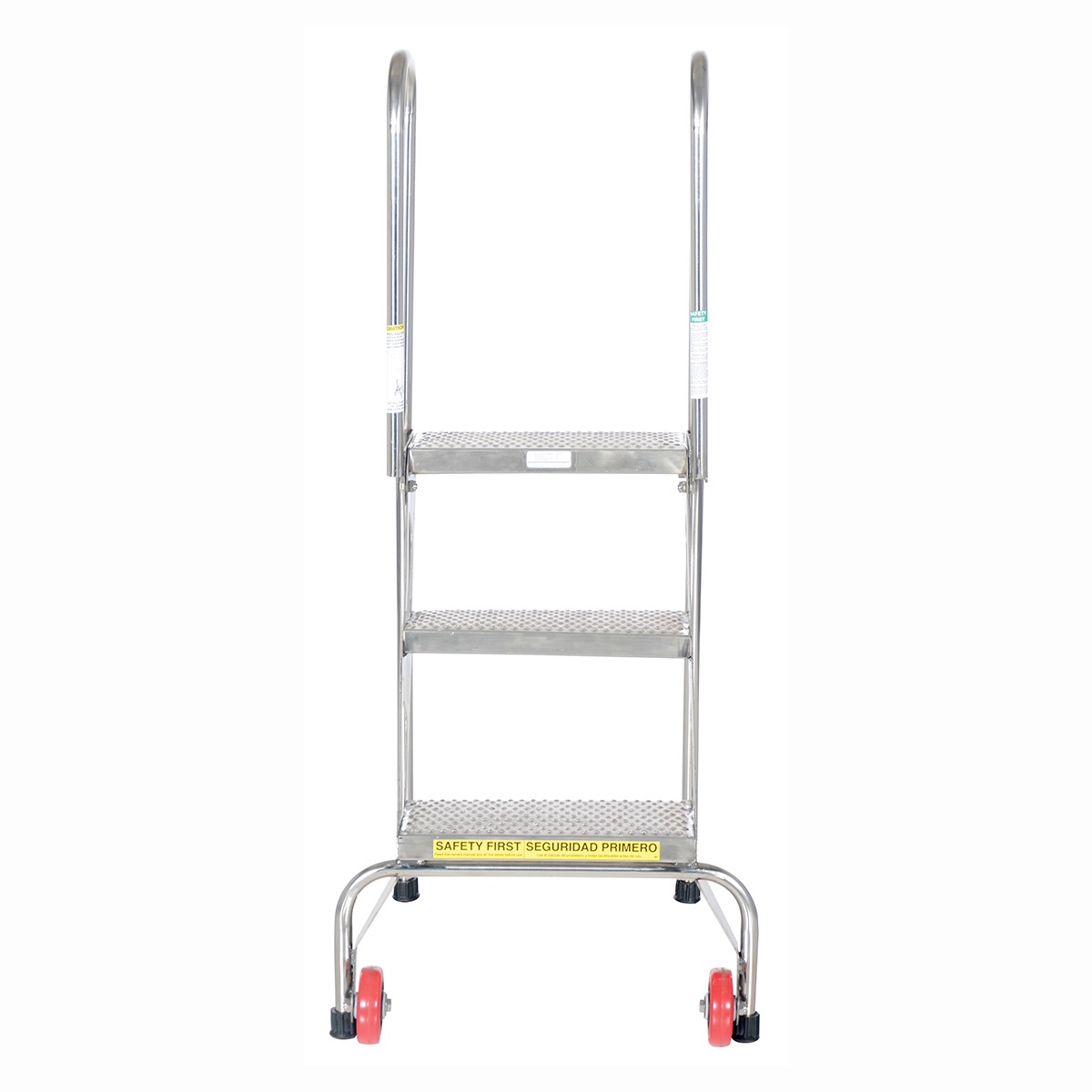 Vestil FLAD-3-SS Folding 3 Step Ladder W/Wheels Stainless Steel