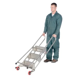 Vestil FLAD-3-SS Folding 3 Step Ladder W/Wheels Stainless Steel