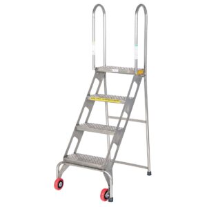 Vestil FLAD-4-SS Folding 4 Step Ladder W/Wheels Stainless Steel