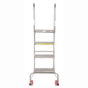 Vestil FLAD-4-SS Folding 4 Step Ladder W/Wheels Stainless Steel
