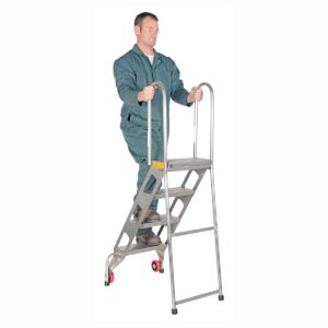 Vestil FLAD-4-SS Folding 4 Step Ladder W/Wheels Stainless Steel