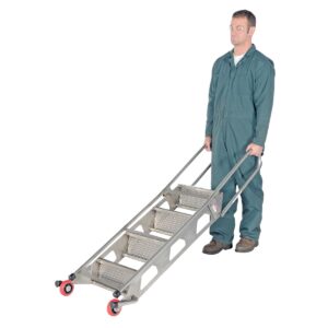 Vestil FLAD-4-SS Folding 4 Step Ladder W/Wheels Stainless Steel