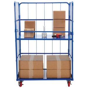 Vestil ROL-3143-2 Blue Nestable Roller Container 2 Shelf
