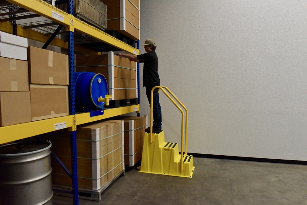 Vestil SPN-3-YL-HR-PO Polyethylene Nestable with Handrails Port 3 Step